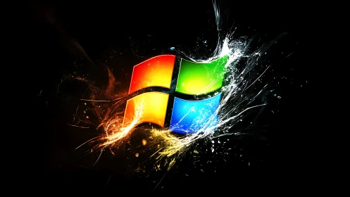 Colorful window logo with bright explosive splash effect