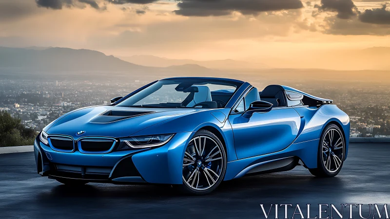 Sunlit blue convertible ready for an easygoing city escape.