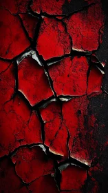 Cracked red painted surface with dark fragmented texture.