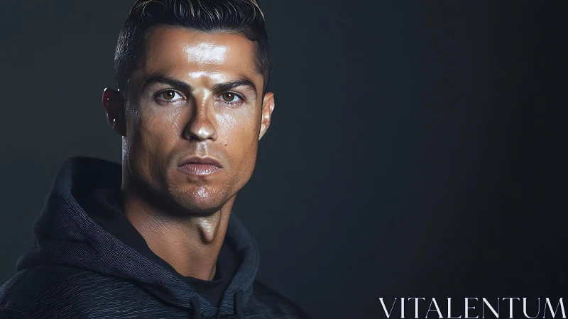 Male athlete portrait in dark hoodie against plain background