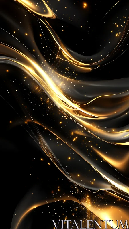 Flowing golden light streaks on dark abstract background.