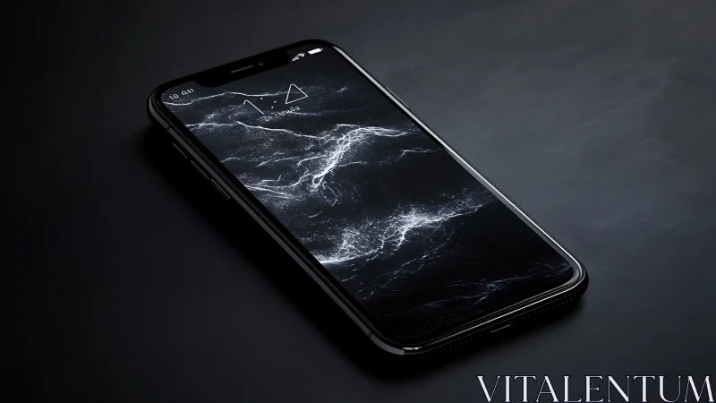 Dark Smartphone with Intricate Lightning Texture Display.