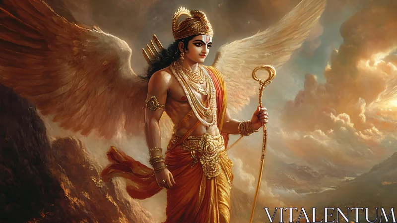 Winged warrior deity rendered in high-detail digital painting