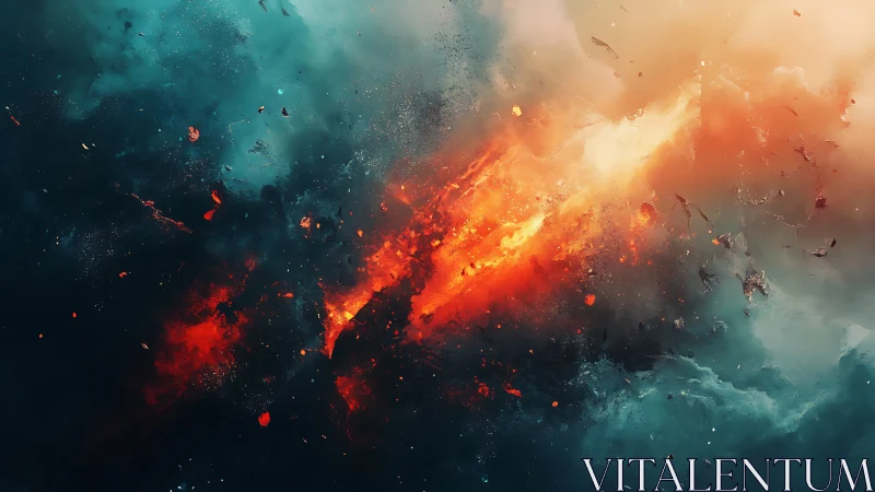 Multispectral particle system collision displaying pyrotechnic energy dispersal and chromatic strati