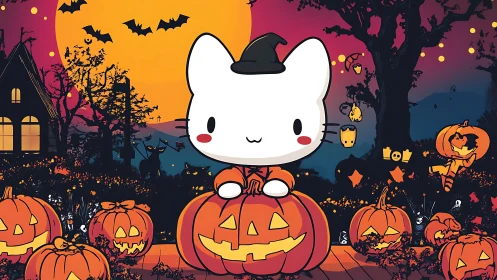 Adorable Cat in Witch Hat Celebrates Halloween Magic