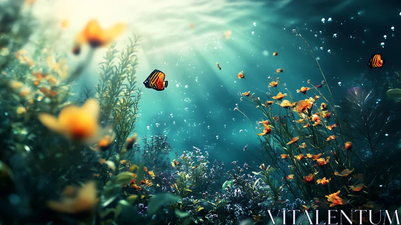 Subsurface caustics illuminate dense coral flora and tropical fish