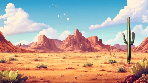 Sunlit desert mesas under vivid blue sky panorama.