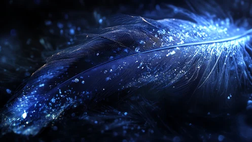 Macro study of luminous feather microstructure with refractive droplets