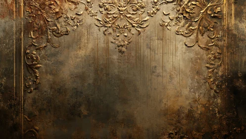 Aged baroque gold frame with distressed textured patina.