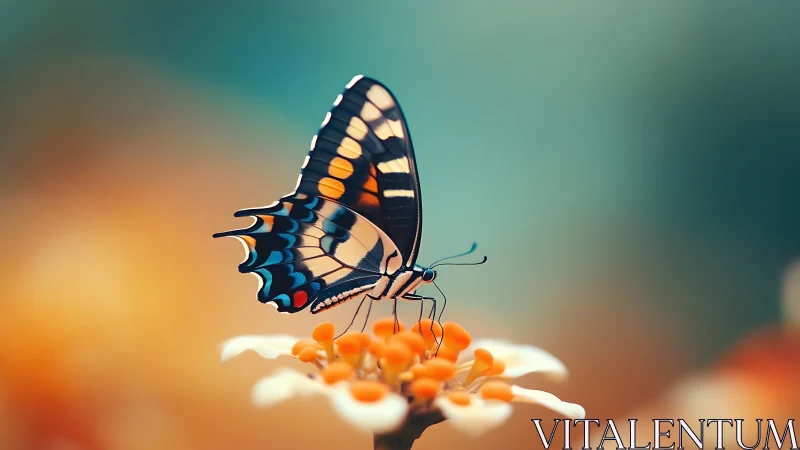 Macro analysis of swallowtail butterfly on composite bloom.