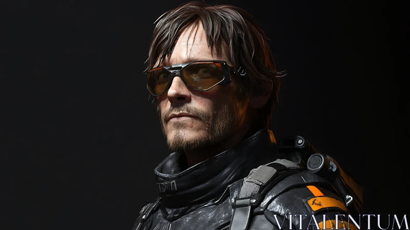 Hardened sci‑fi soldier gazes ahead in tactical armor.