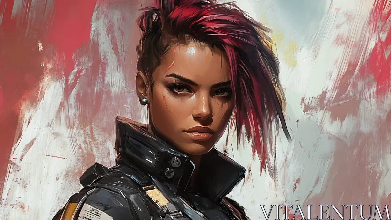 Cyberpunk portrait of defiant woman with magenta undercut hair