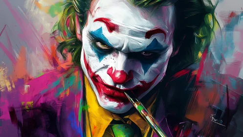 Intense clown portrait in vivid digital paint style.