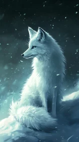 Blue-lit arctic fox rendered with high-detail fur simulation and snow