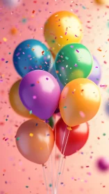 Multicolored Helium Balloons with Confetti Against Gradient Background