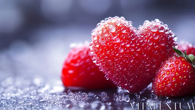 Frozen strawberries with crystalline ice formation on surface.