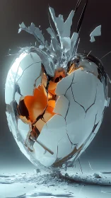 Shattered glass heart reveals a glowing core of resilience