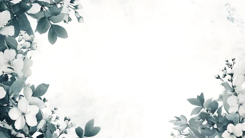 Botanical Corner Frame with White Flowers and Muted Foliage