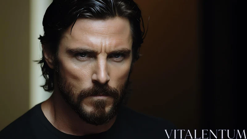 Cinematic male portrait showcases intense frontal expression