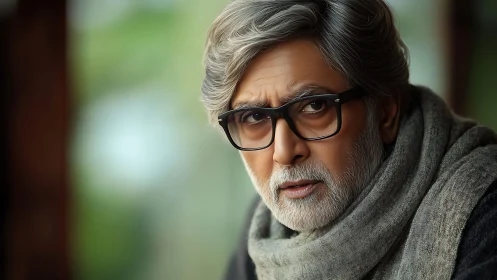 Elderly man in soft-focus portrait with detailed skin shading and fibers