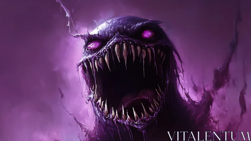 Purple spectral monster opens huge mouth with jagged teeth