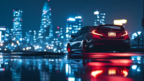 Neon midnight Honda watches rainlit cyber city breathe.