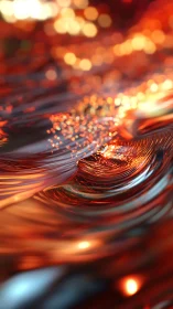Abstract metallic wave with orange light reflections detail.