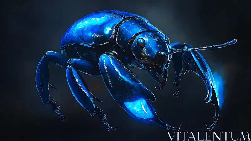 Bioluminescent cobalt beetle rendered as high-gloss 3D exoskeleton