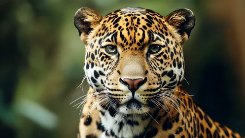 Jungle monarch jaguar stares through emerald hush of dusk.