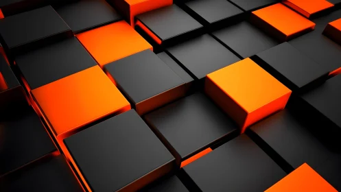 3D Render of Black and Orange Cubes in a Modern Geometric Pattern.