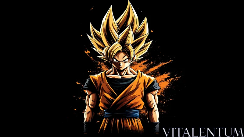 Fierce anime warrior glowing with fiery golden power.