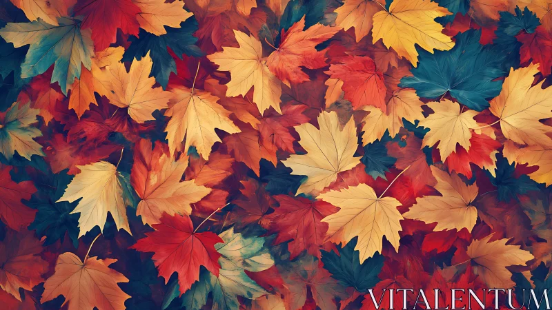 Multicolored maple leaves forming dense overlapping pattern.