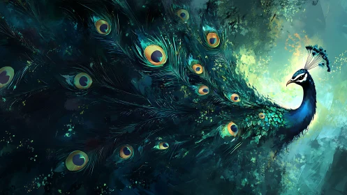 Celestial peacock unfurling a storm of luminous eyes.