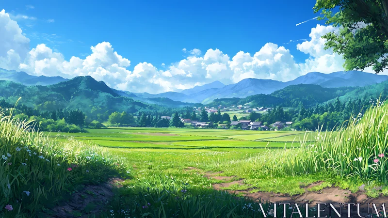 Rural valley landscape extends toward distant forested hills