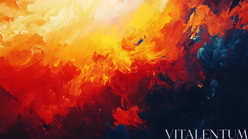 Fiery abstract sky with swirling red and gold brushwork.