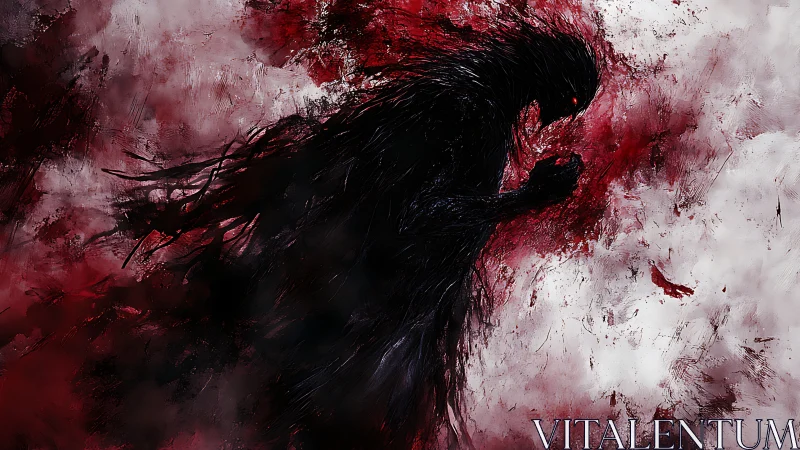 Shadowed spirit walking through storms of crimson light.