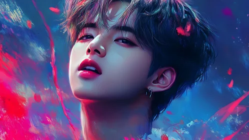 Dreamlit portrait bathes a serene face in vivid neon color