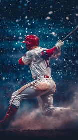 Dynamic baseball batter captured mid-swing in cinematic lighting