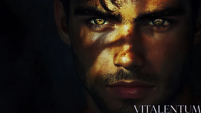 Male face rendered in dramatic directional shadow lighting