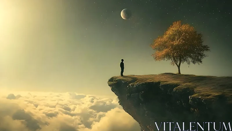 Solitary dreamer balances on the last ledge of the sky