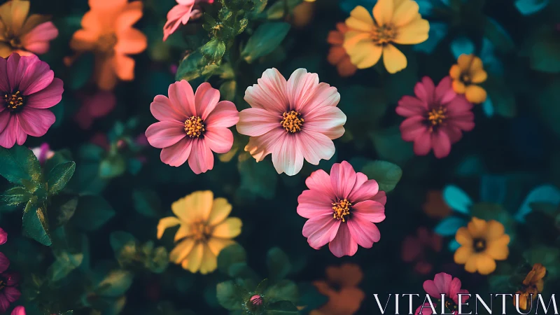 Radiant Cosmos Garden: Where Pink and Gold Blooms Dance.