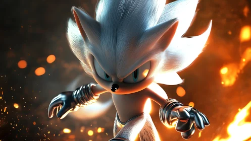 3D heroic hedgehog render with dynamic fiery backlight.