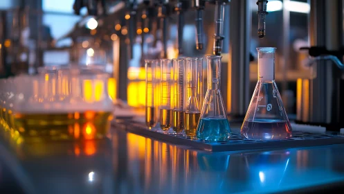 Chromatic beakers dream under twilight laboratory lights