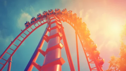 Thrilling Roller Coaster Ride Under Vibrant Summer Sunlight.