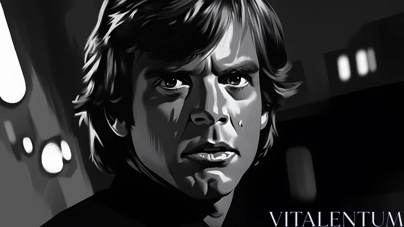 Monochrome male portrait with dramatic vector lighting focus.