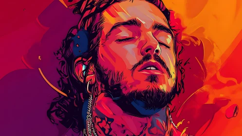 Vector portrait of bearded man in vivid warm gradient light