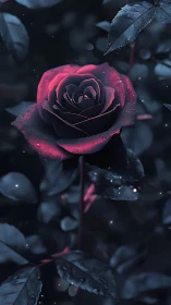 Luminescent Rose Under Nocturnal Conditions With Moisture.