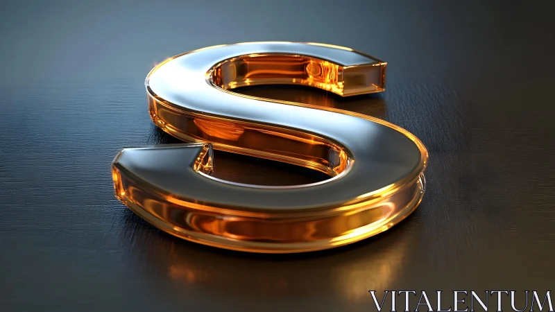 Glossy Golden Letter S in 3D on Dark Textured Surface.