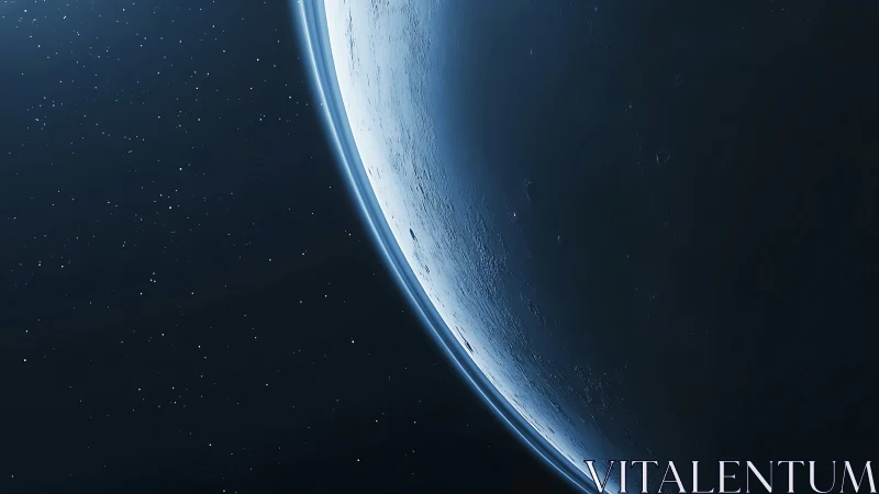 Curved planet limb cuts across star-filled deep space