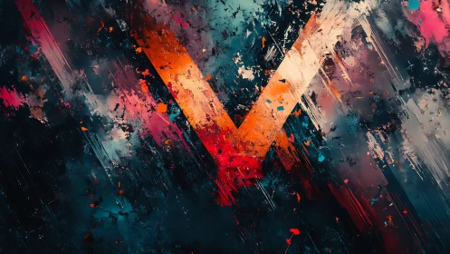 V-shaped nebula streaks through electric abstract cosmos.